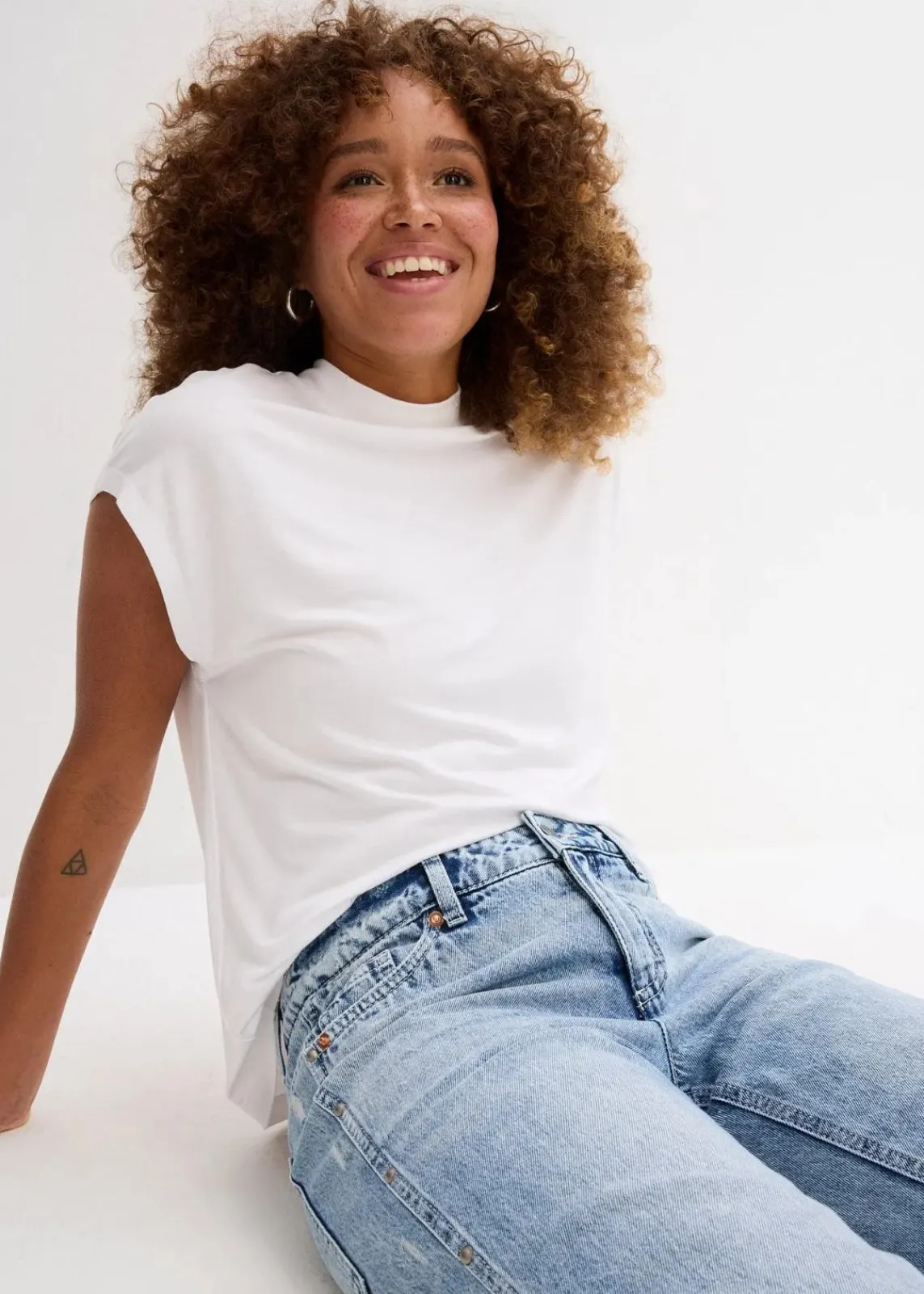 bonprix Jeans|Bekleidung·Shirts & Tops^Wide-Leg-Jeans Mid Waist, Low Stretch eisblau denim used