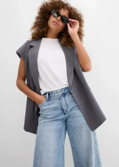 bonprix Jeans|Bekleidung·Shirts & Tops^Wide-Leg-Jeans Mid Waist, Low Stretch eisblau denim used