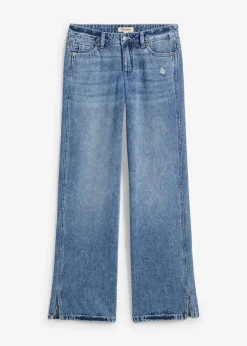 bonprix Bekleidung·Shirts & Tops|Jeans^Wide-Leg-Jeans Mid Waist, Low Stretch blau denim used