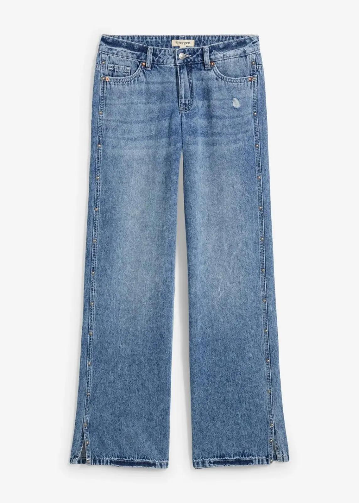 bonprix Bekleidung·Shirts & Tops|Jeans^Wide-Leg-Jeans Mid Waist, Low Stretch blau denim used