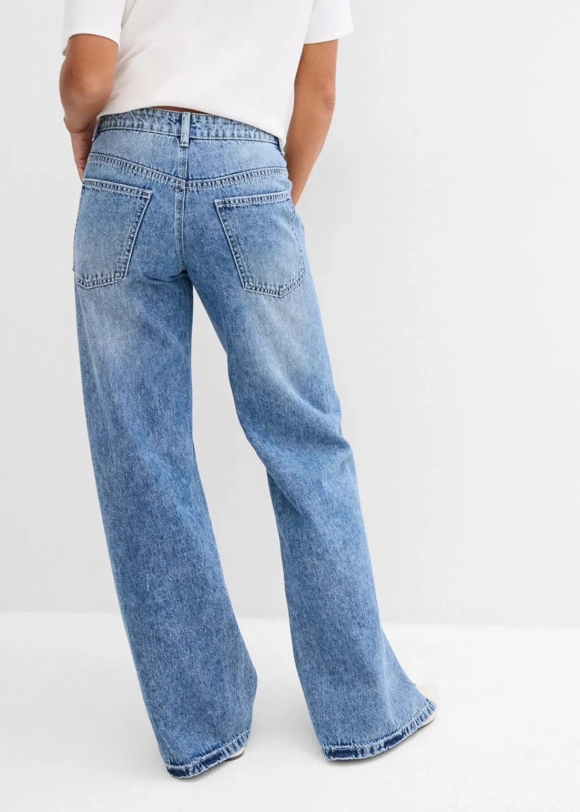 bonprix Bekleidung·Shirts & Tops|Jeans^Wide-Leg-Jeans Mid Waist, Low Stretch blau denim used
