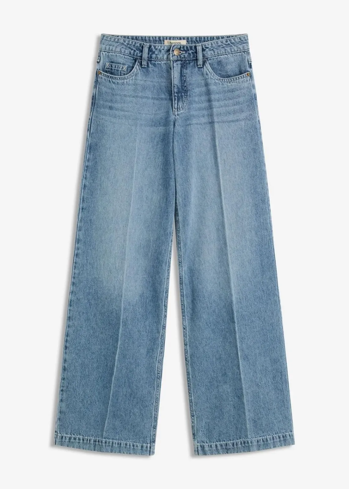bonprix Kurzgrößen|Bekleidung·Shirts & Tops^Wide-Leg-Jeans Mid Waist, Low Stretch Full Length blau denim used