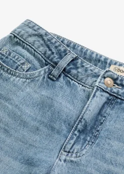 bonprix Kurzgrößen|Bekleidung·Shirts & Tops^Wide-Leg-Jeans Mid Waist, Low Stretch Full Length blau denim used