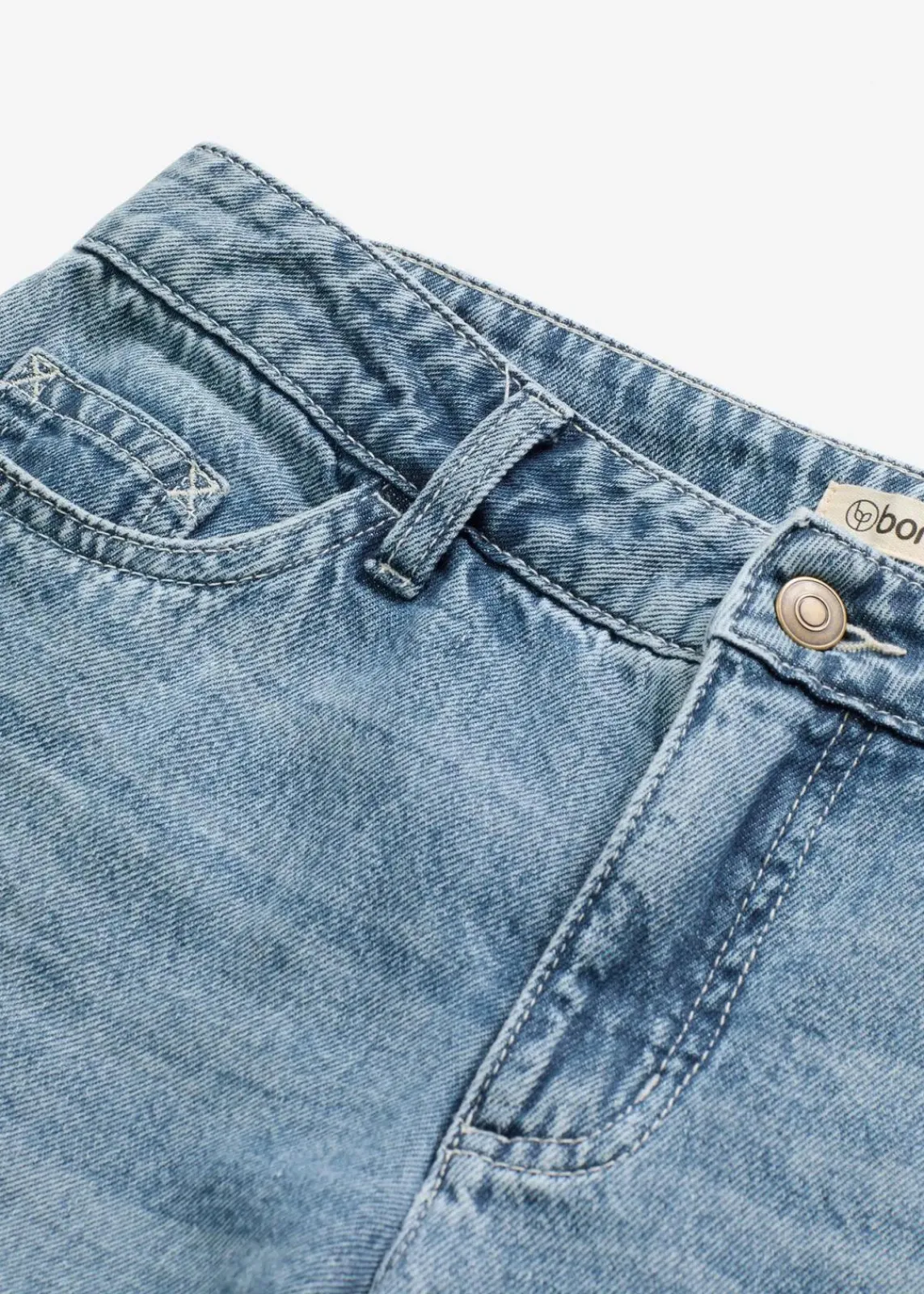 bonprix Kurzgrößen|Bekleidung·Shirts & Tops^Wide-Leg-Jeans Mid Waist, Low Stretch Full Length blau denim used