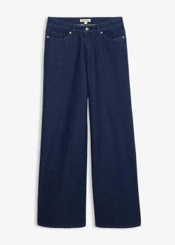 bonprix Jeans|Kurzgrößen^Wide-Leg-Jeans, Mid Waist, Low Stretch Full Length tiefblau denim ungewaschen
