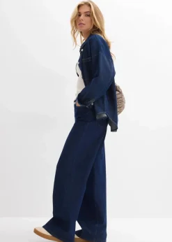 bonprix Jeans|Kurzgrößen^Wide-Leg-Jeans, Mid Waist, Low Stretch Full Length tiefblau denim ungewaschen