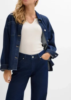 bonprix Jeans|Kurzgrößen^Wide-Leg-Jeans, Mid Waist, Low Stretch Full Length tiefblau denim ungewaschen