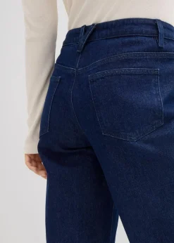 bonprix Jeans|Kurzgrößen^Wide-Leg-Jeans, Mid Waist, Low Stretch Full Length tiefblau denim ungewaschen