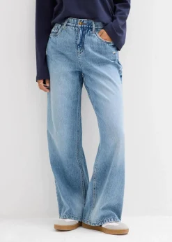 bonprix Jeans|Kurzgrößen^Wide-Leg-Jeans Mid Waist, Low Stretch hellblau denim used
