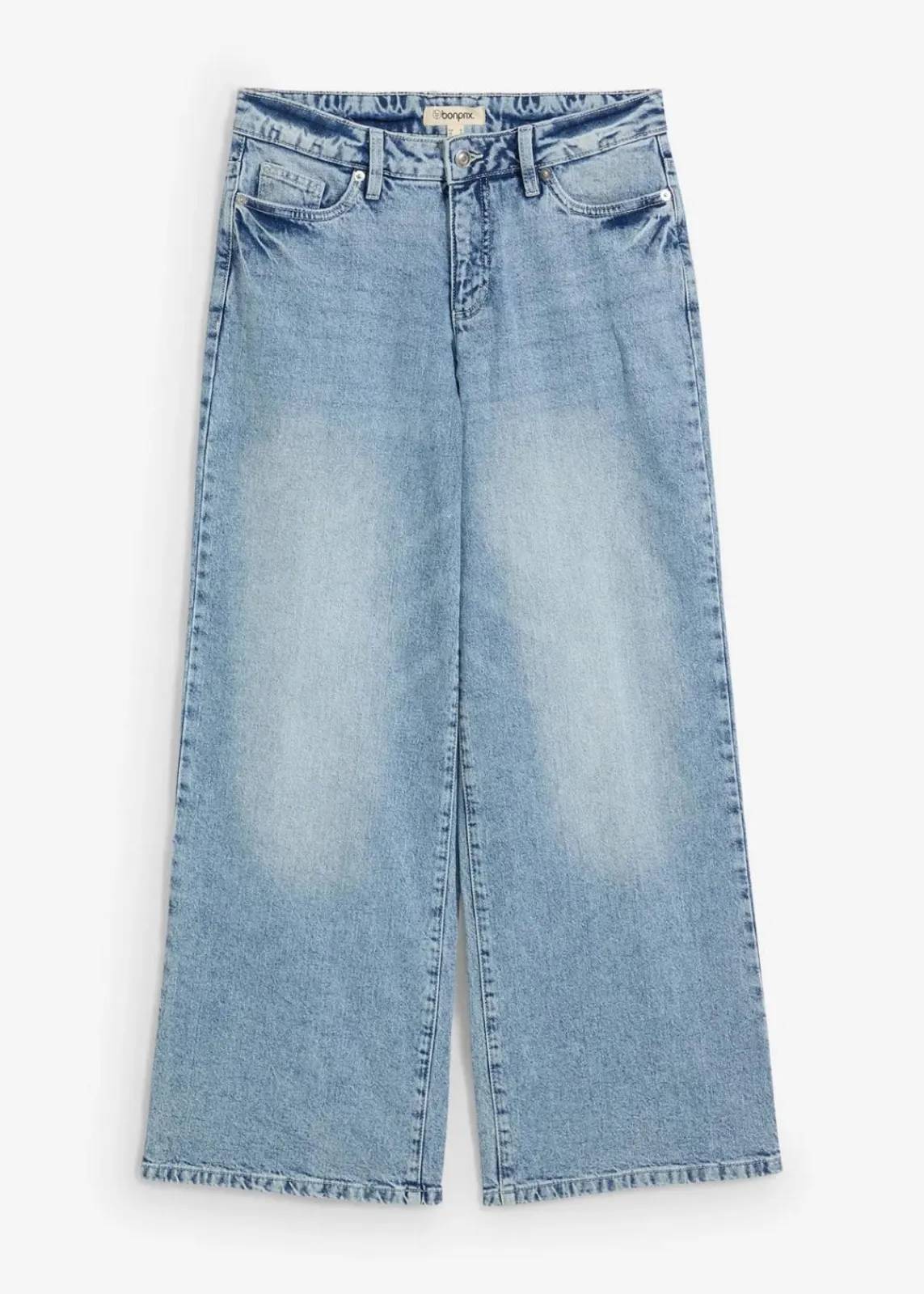 bonprix Kurzgrößen|Bekleidung·Shirts & Tops^Wide-Leg-Jeans, Mid Waist, Low Stretch Full Length eisblau denim used
