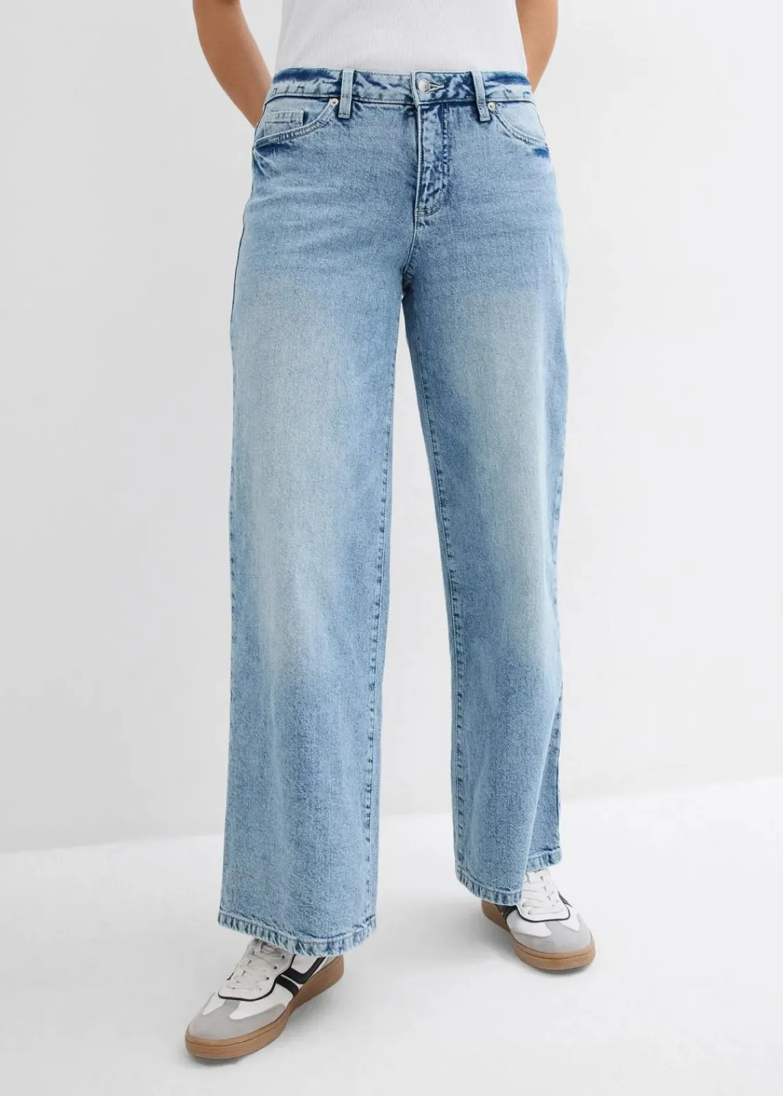 bonprix Kurzgrößen|Bekleidung·Shirts & Tops^Wide-Leg-Jeans, Mid Waist, Low Stretch Full Length eisblau denim used