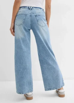 bonprix Kurzgrößen|Bekleidung·Shirts & Tops^Wide-Leg-Jeans, Mid Waist, Low Stretch Full Length eisblau denim used