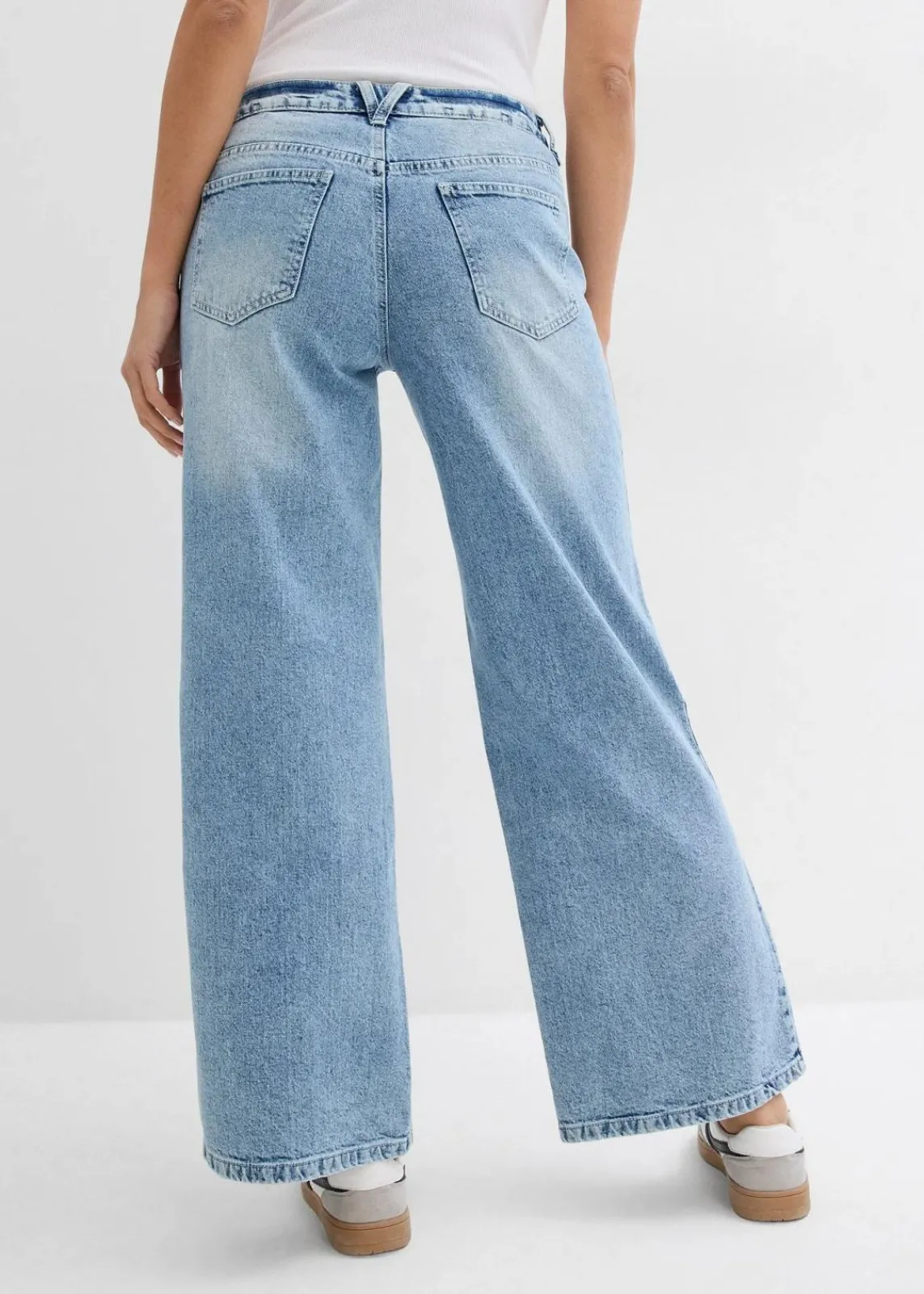 bonprix Kurzgrößen|Bekleidung·Shirts & Tops^Wide-Leg-Jeans, Mid Waist, Low Stretch Full Length eisblau denim used