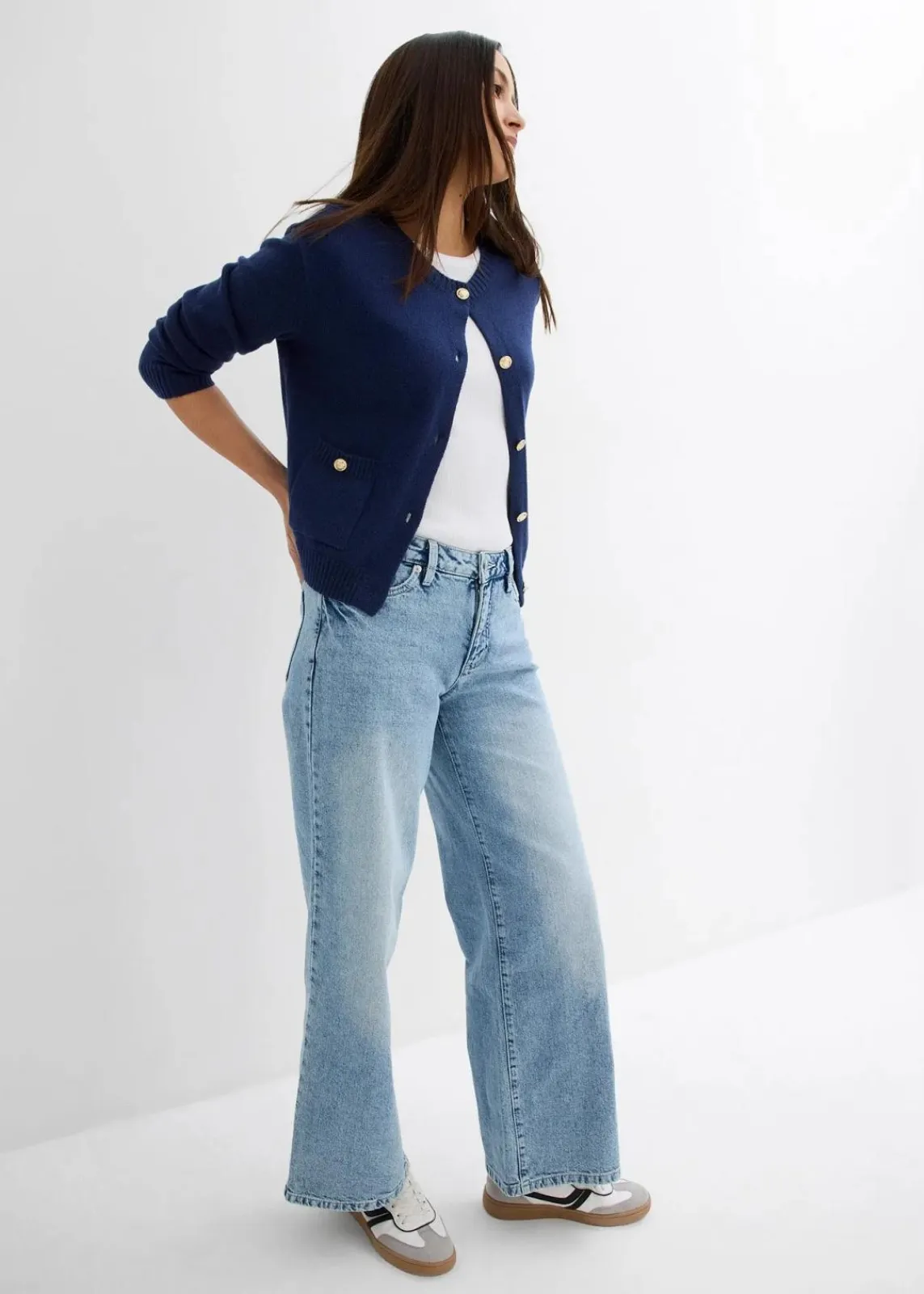 bonprix Kurzgrößen|Bekleidung·Shirts & Tops^Wide-Leg-Jeans, Mid Waist, Low Stretch Full Length eisblau denim used