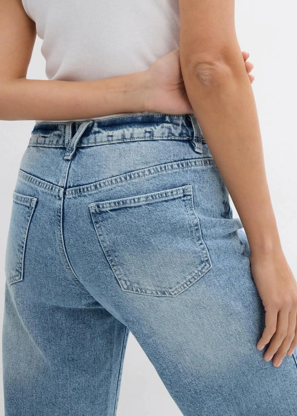 bonprix Kurzgrößen|Bekleidung·Shirts & Tops^Wide-Leg-Jeans, Mid Waist, Low Stretch Full Length eisblau denim used