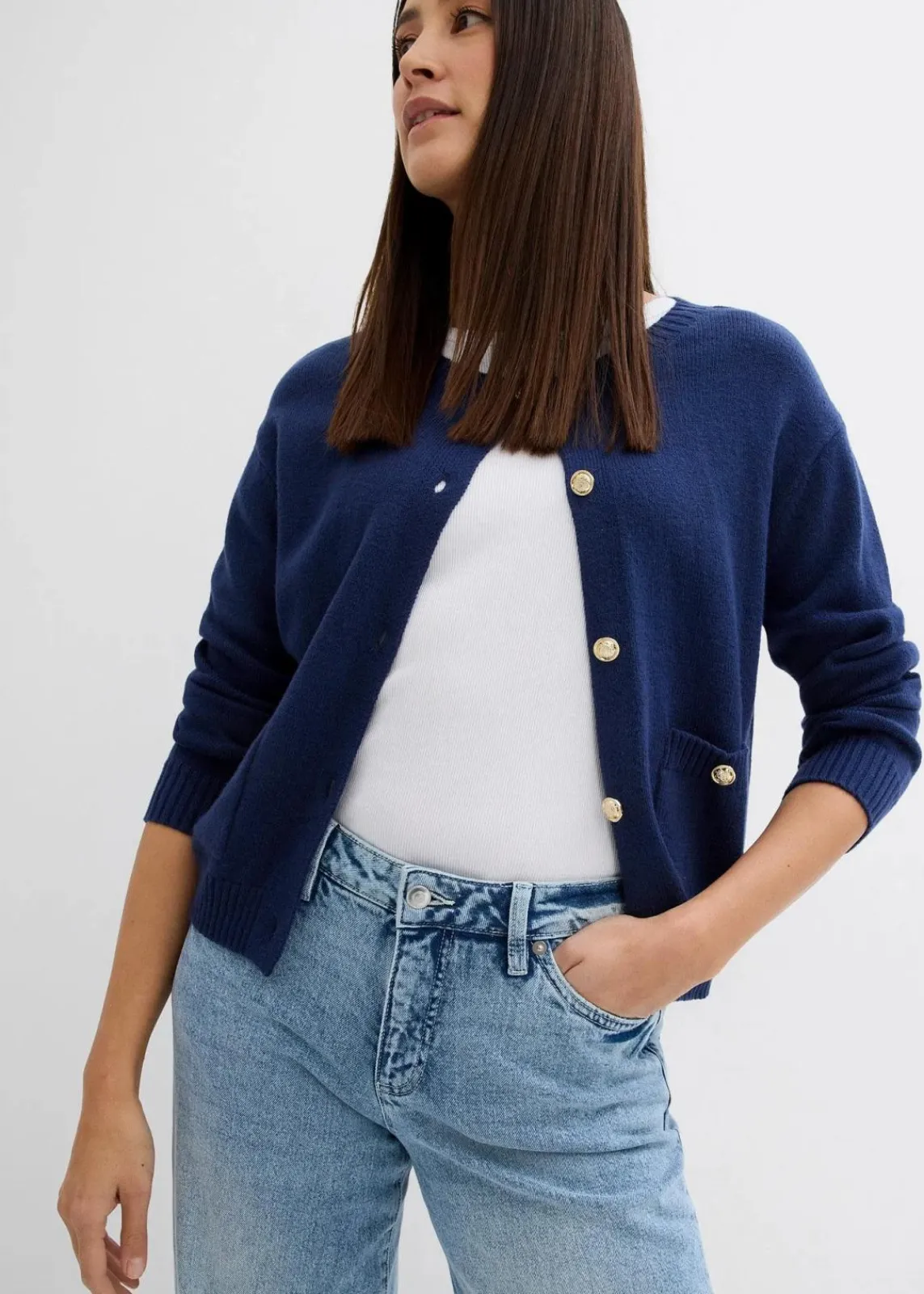 bonprix Kurzgrößen|Bekleidung·Shirts & Tops^Wide-Leg-Jeans, Mid Waist, Low Stretch Full Length eisblau denim used