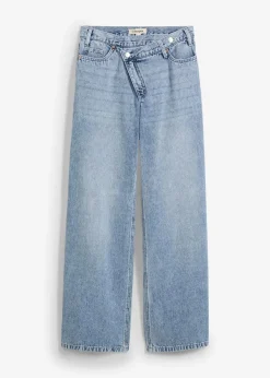 bonprix Jeans|Kurzgrößen^Wide-Leg-Jeans Mid Waist, Low Stretch eisblau denim used