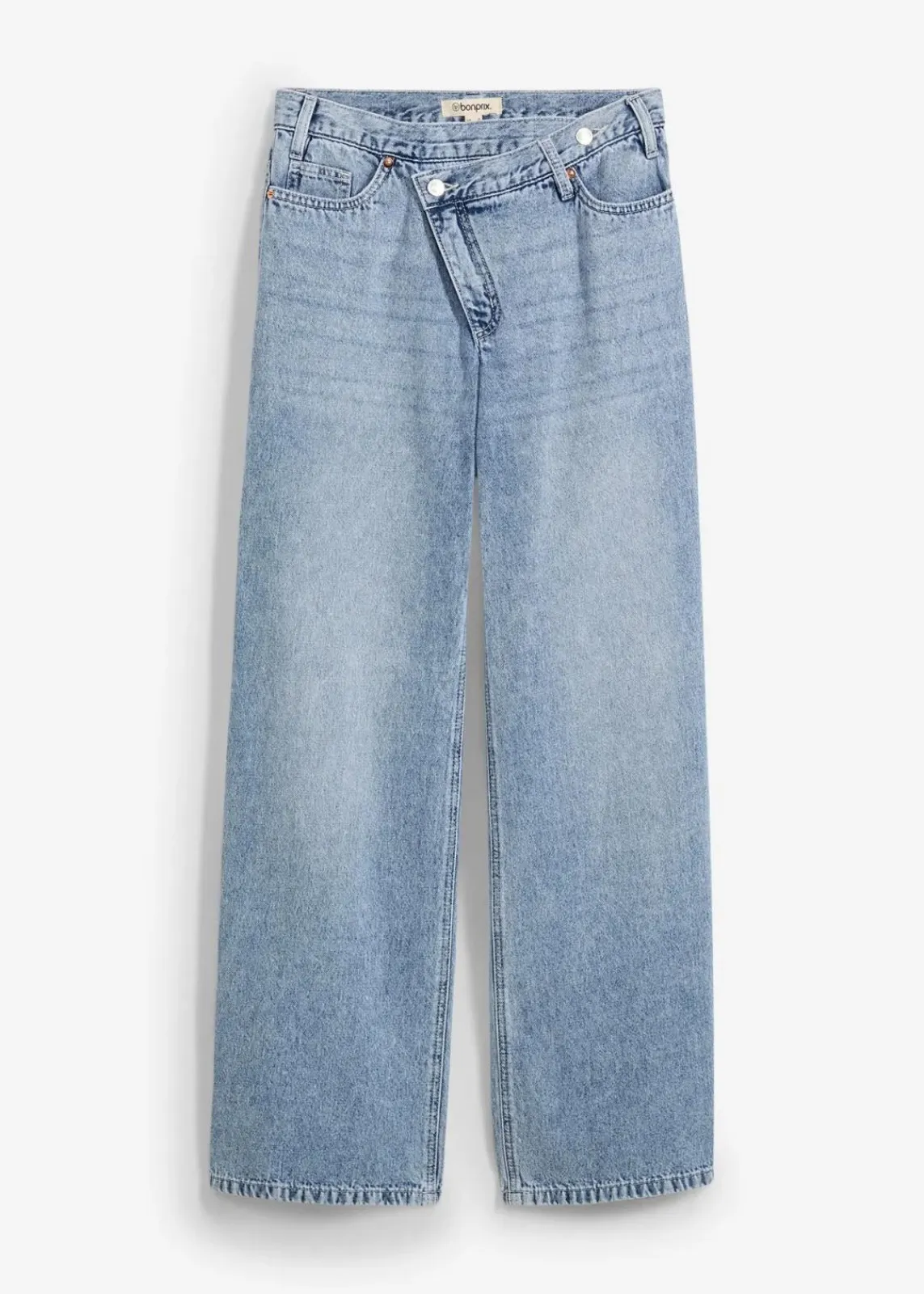 bonprix Jeans|Kurzgrößen^Wide-Leg-Jeans Mid Waist, Low Stretch eisblau denim used