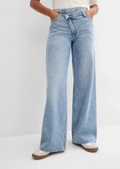 bonprix Jeans|Kurzgrößen^Wide-Leg-Jeans Mid Waist, Low Stretch eisblau denim used