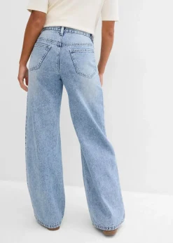 bonprix Jeans|Kurzgrößen^Wide-Leg-Jeans Mid Waist, Low Stretch eisblau denim used