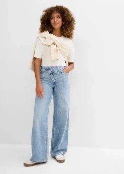 bonprix Jeans|Kurzgrößen^Wide-Leg-Jeans Mid Waist, Low Stretch eisblau denim used