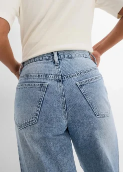 bonprix Jeans|Kurzgrößen^Wide-Leg-Jeans Mid Waist, Low Stretch eisblau denim used