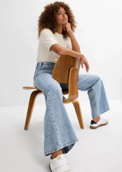 bonprix Jeans|Kurzgrößen^Wide-Leg-Jeans Mid Waist, Low Stretch eisblau denim used