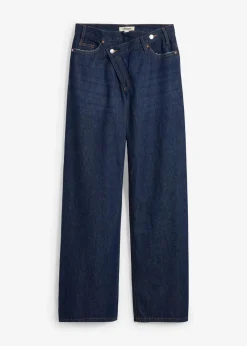 bonprix Kurzgrößen|Jeans^Wide-Leg-Jeans Mid Waist, Low Stretch tiefblau denim ungewaschen