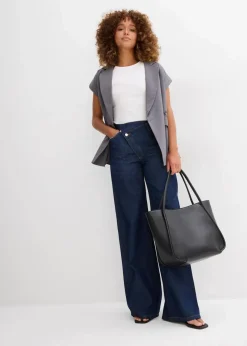 bonprix Kurzgrößen|Jeans^Wide-Leg-Jeans Mid Waist, Low Stretch tiefblau denim ungewaschen