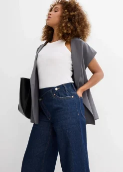 bonprix Kurzgrößen|Jeans^Wide-Leg-Jeans Mid Waist, Low Stretch tiefblau denim ungewaschen