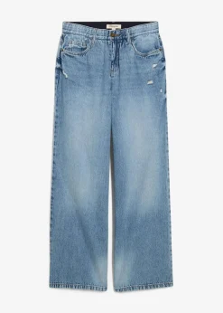 bonprix Kurzgrößen|Bekleidung·Shirts & Tops^Wide-Leg-Jeans Mid Waist, Low Stretch hellblau denim used