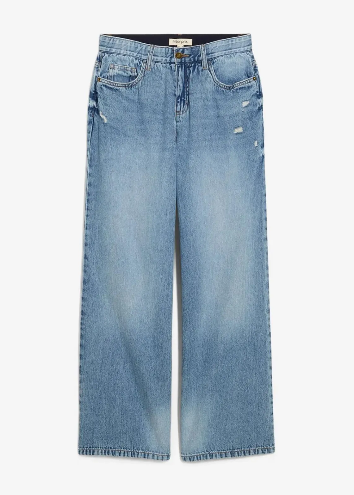 bonprix Kurzgrößen|Bekleidung·Shirts & Tops^Wide-Leg-Jeans Mid Waist, Low Stretch hellblau denim used