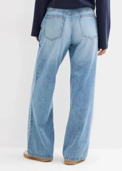 bonprix Kurzgrößen|Bekleidung·Shirts & Tops^Wide-Leg-Jeans Mid Waist, Low Stretch hellblau denim used