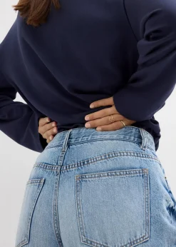 bonprix Kurzgrößen|Bekleidung·Shirts & Tops^Wide-Leg-Jeans Mid Waist, Low Stretch hellblau denim used