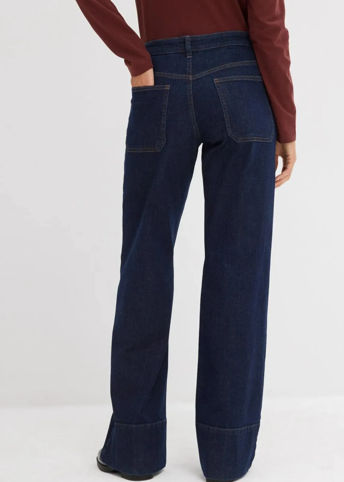 bonprix Jeans|Kurzgrößen^Wide-Leg-Jeans Mid Waist mit Bio Baumwolle tiefblau denim ungewaschen