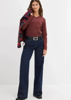 bonprix Jeans|Kurzgrößen^Wide-Leg-Jeans Mid Waist mit Bio Baumwolle tiefblau denim ungewaschen