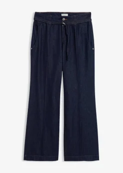 bonprix Bekleidung·Shirts & Tops|Jeans^Wide-Leg-Jeans Mid Waist mit Gürtel tiefblau denim ungewaschen