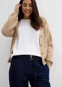 bonprix Bekleidung·Shirts & Tops|Jeans^Wide-Leg-Jeans Mid Waist mit Gürtel tiefblau denim ungewaschen