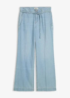 bonprix Jeans|Bekleidung·Shirts & Tops^Wide-Leg-Jeans Mid Waist mit Gürtel hellblau denim used