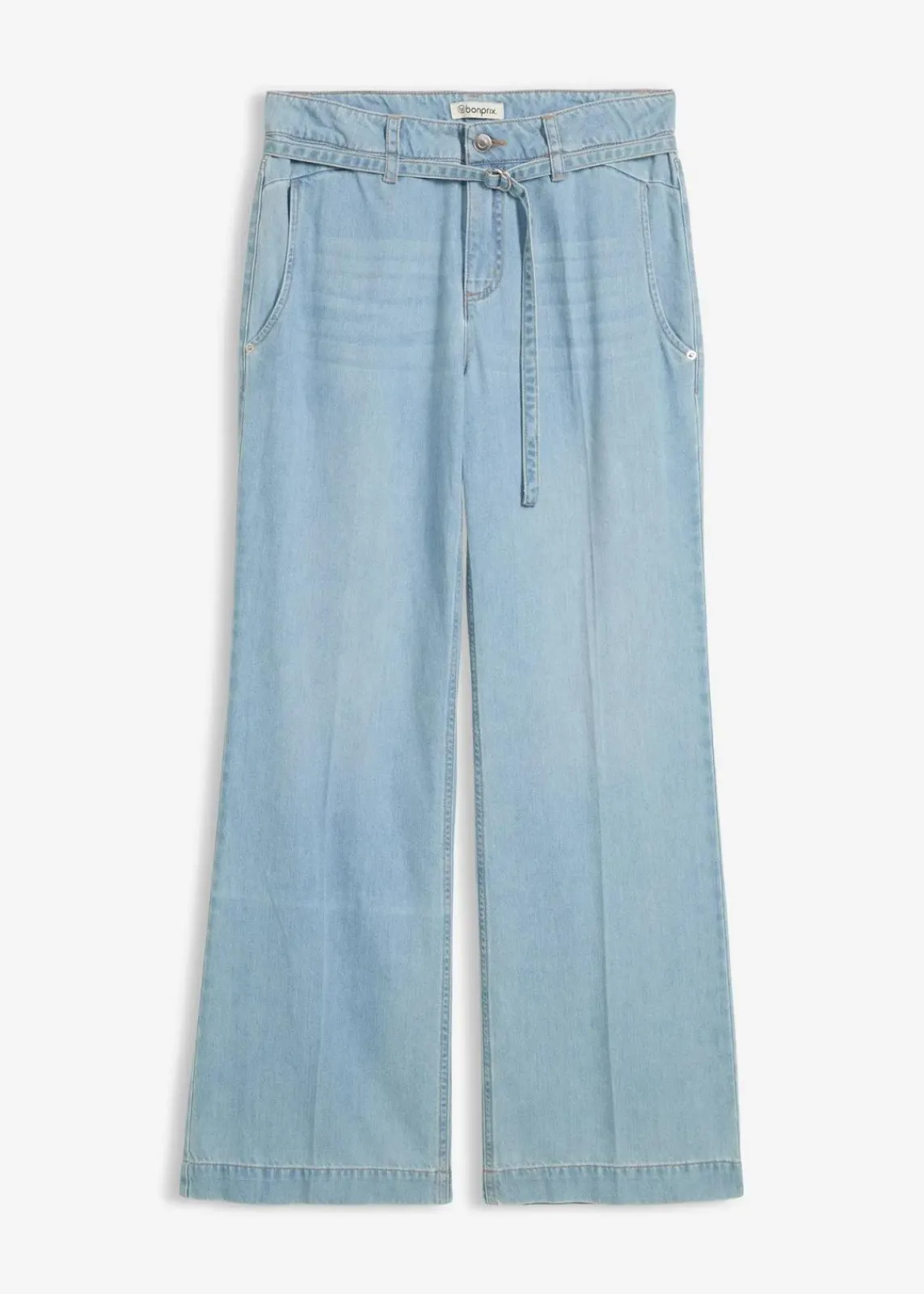 bonprix Jeans|Bekleidung·Shirts & Tops^Wide-Leg-Jeans Mid Waist mit Gürtel hellblau denim used