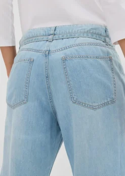 bonprix Jeans|Bekleidung·Shirts & Tops^Wide-Leg-Jeans Mid Waist mit Gürtel hellblau denim used