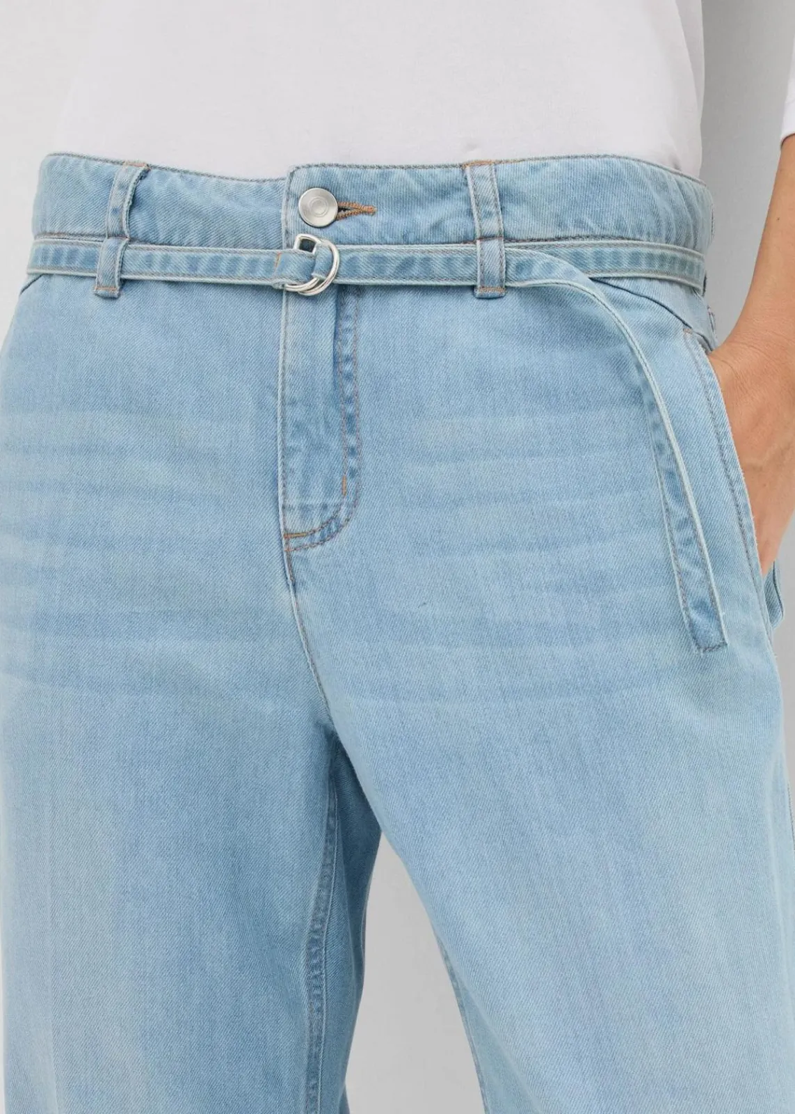 bonprix Jeans|Bekleidung·Shirts & Tops^Wide-Leg-Jeans Mid Waist mit Gürtel hellblau denim used
