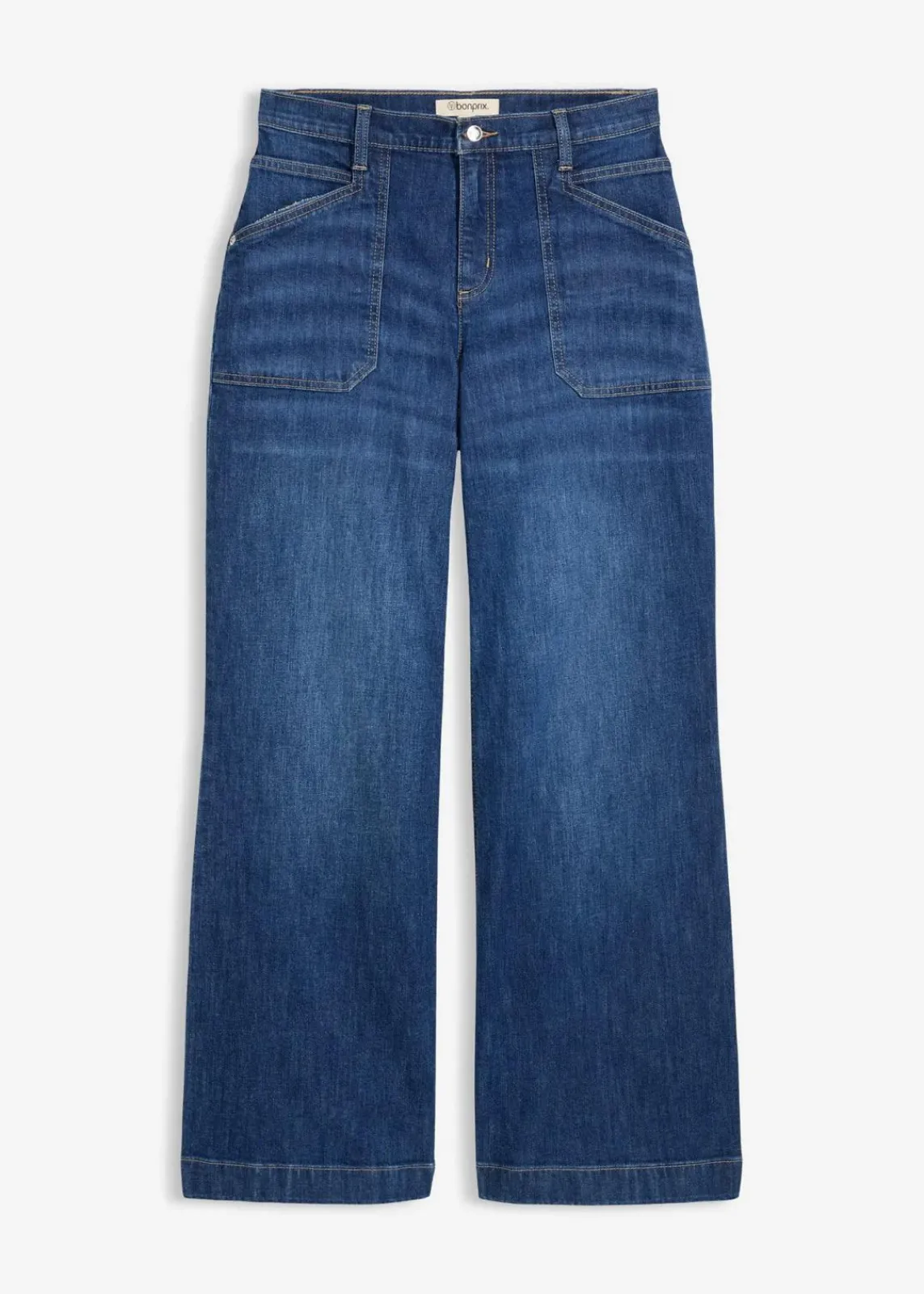 bonprix Bekleidung·Shirts & Tops|Jeans^Wide-Leg-Jeans Mid Waist mit aufgesetzten Taschen blau denim