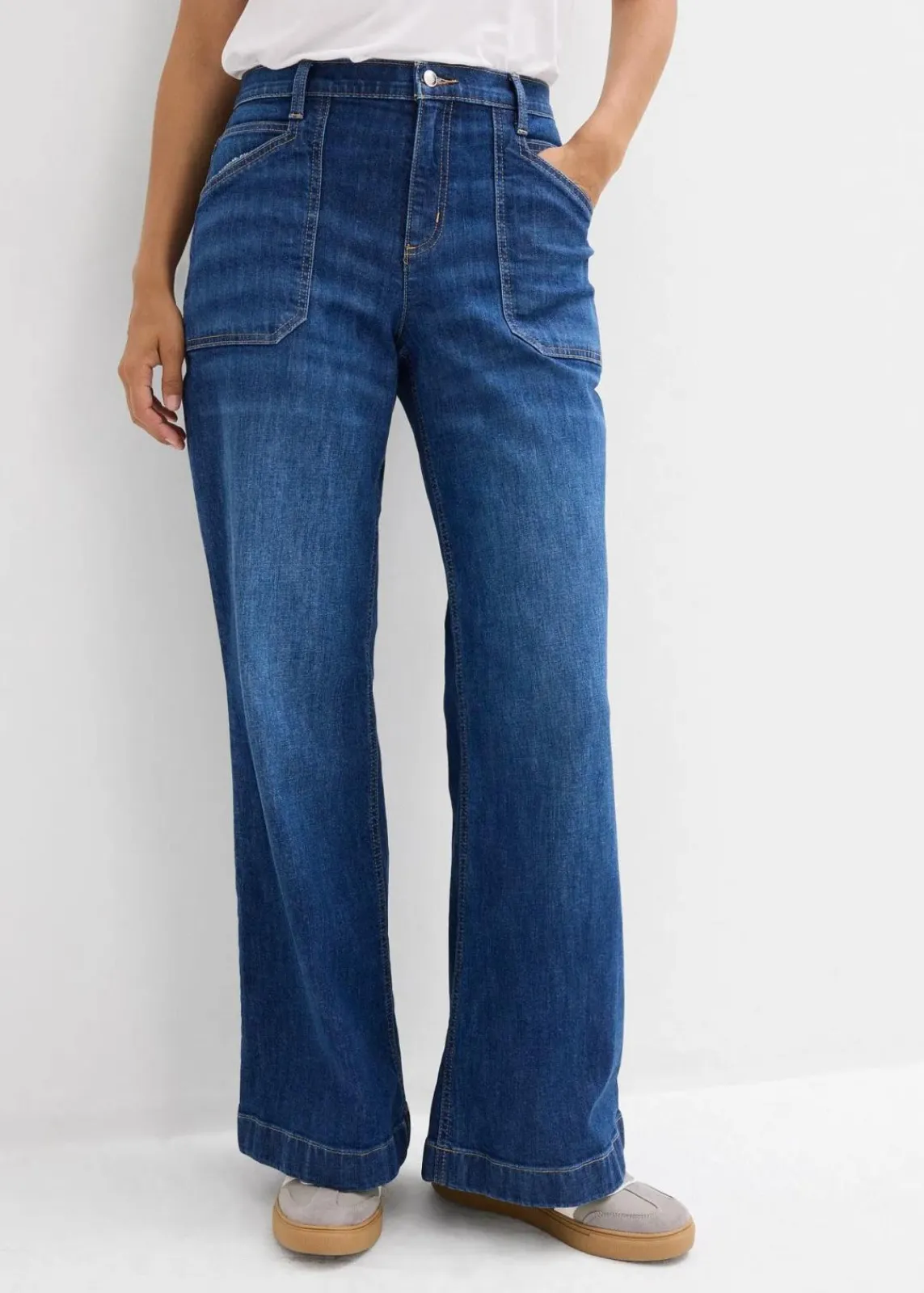 bonprix Bekleidung·Shirts & Tops|Jeans^Wide-Leg-Jeans Mid Waist mit aufgesetzten Taschen blau denim