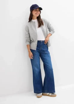 bonprix Bekleidung·Shirts & Tops|Jeans^Wide-Leg-Jeans Mid Waist mit aufgesetzten Taschen blau denim