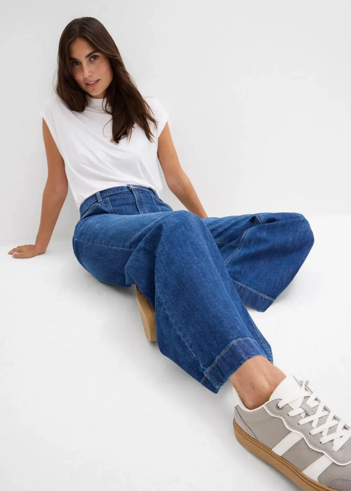 bonprix Bekleidung·Shirts & Tops|Jeans^Wide-Leg-Jeans Mid Waist mit aufgesetzten Taschen blau denim