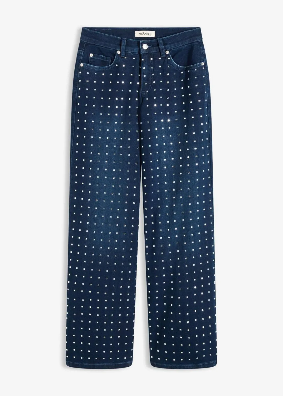 bonprix Jeans|Bekleidung·Shirts & Tops^Wide-Leg-Jeans Mid Waist mit Strassapplikation blau denim