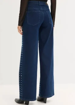 bonprix Jeans|Bekleidung·Shirts & Tops^Wide-Leg-Jeans Mid Waist mit Strassapplikation blau denim
