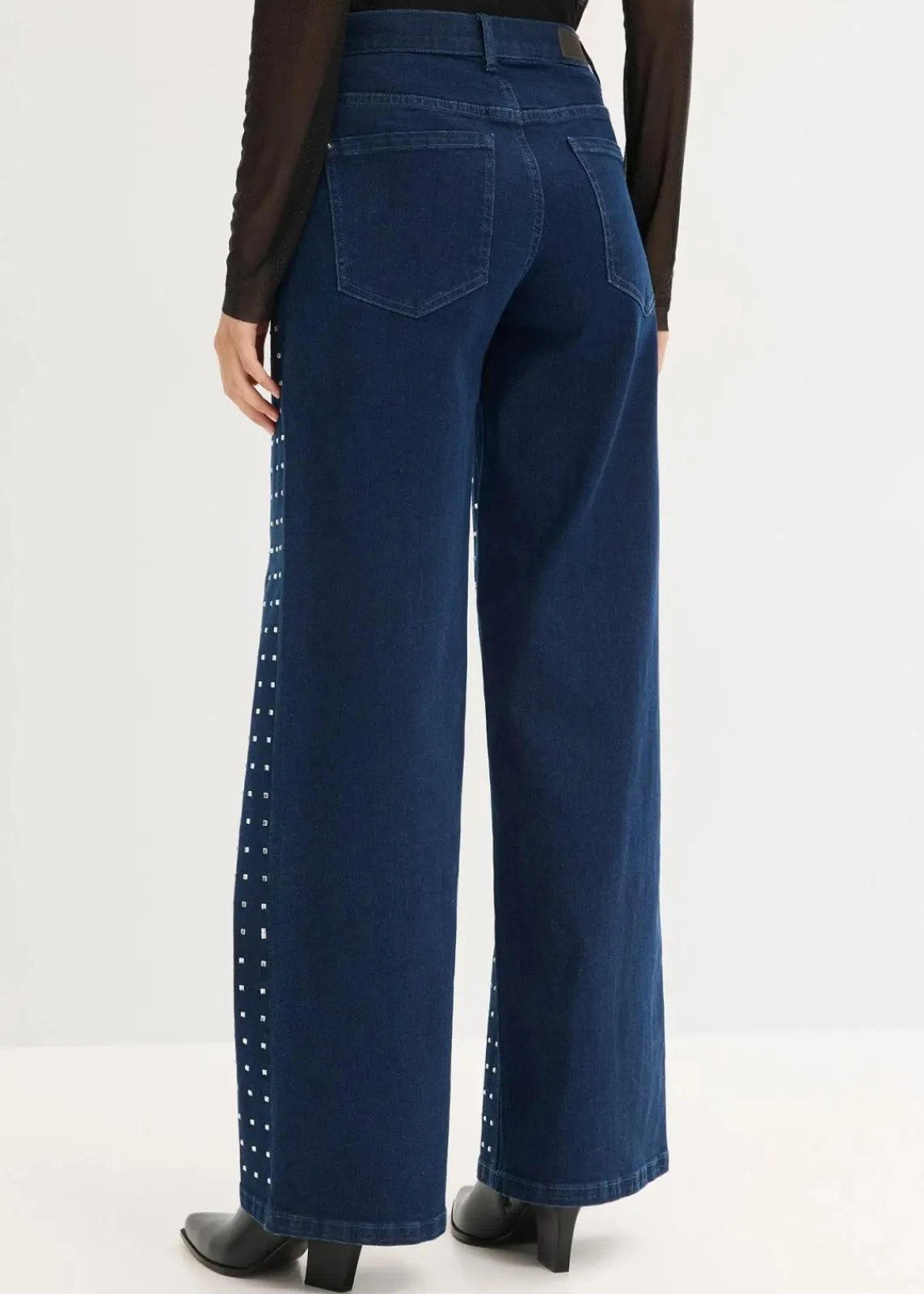 bonprix Jeans|Bekleidung·Shirts & Tops^Wide-Leg-Jeans Mid Waist mit Strassapplikation blau denim