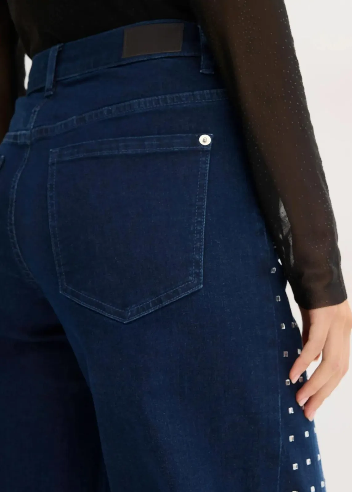 bonprix Jeans|Bekleidung·Shirts & Tops^Wide-Leg-Jeans Mid Waist mit Strassapplikation blau denim